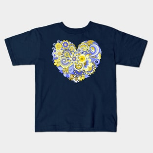 Yellow and Blue Elegant Floral Design Kids T-Shirt